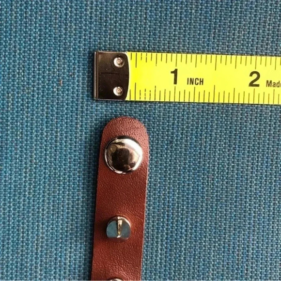 Brown Leather Punk Goth Rock Spike Metal Stud Snap Cuff Bracelet NWT - Picture 4 of 4